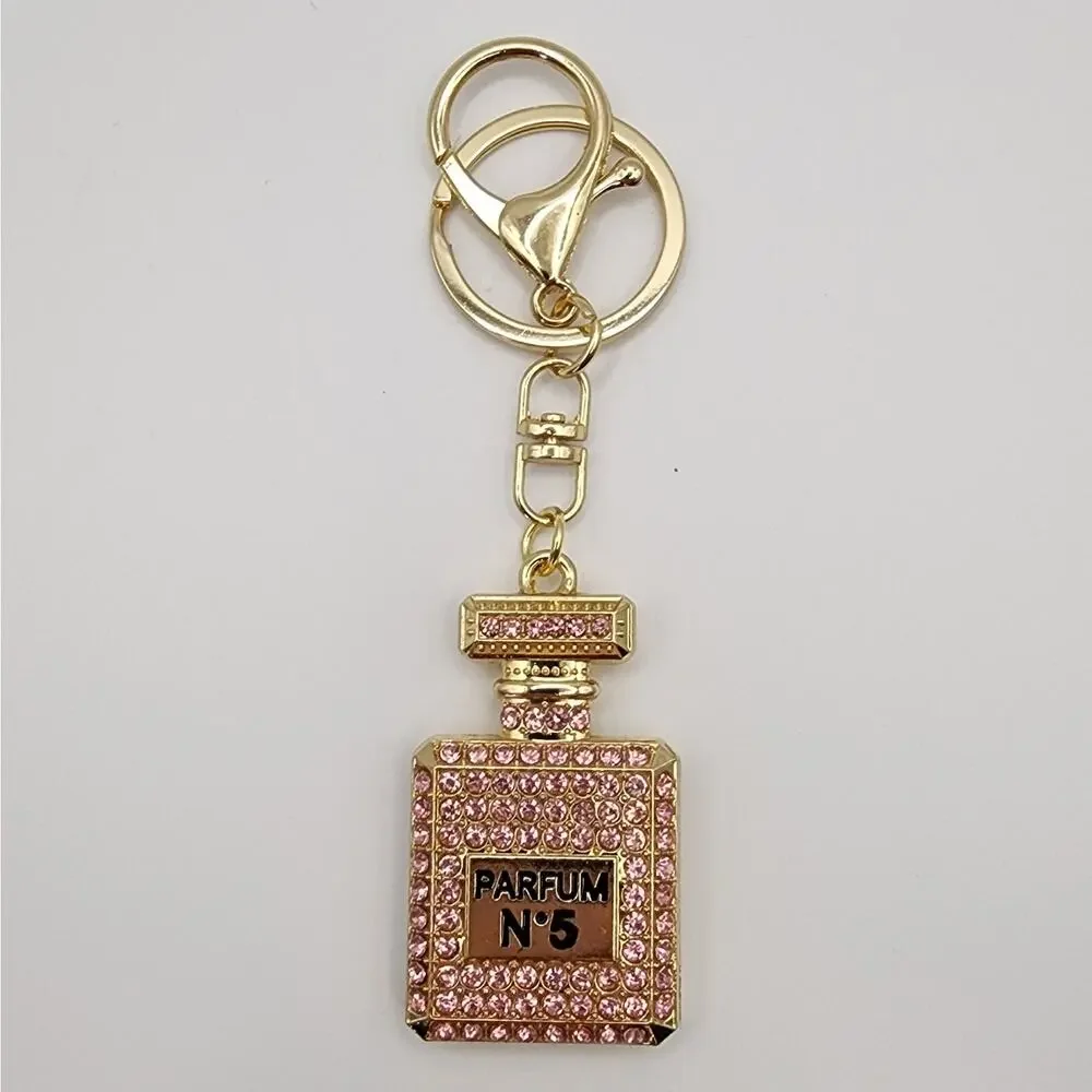 Parfum No 5 Perfume Bottle Keychain Bag Charm Pink Rhinestones Bling